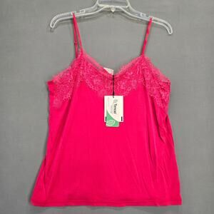 ICHI Pink Tank NEW $38 Lace V-Neck Cami Adjustable Spaghetti Straps Women Size L